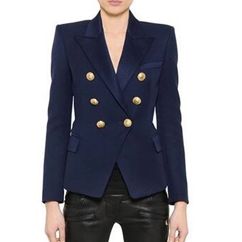 

EXCELLENT QUALITY 2019 Stylish Classic Designer Blazer for Women Double Breasted Lion Buttons Blazer Jacket Plus Size S-3XL