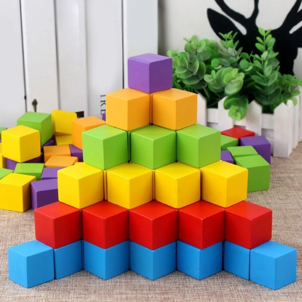 

100pcs Colorful building Wooden Chopping Block Baby Cube Shape Educational Toys Enlightenment blocks Game Gifts for Children