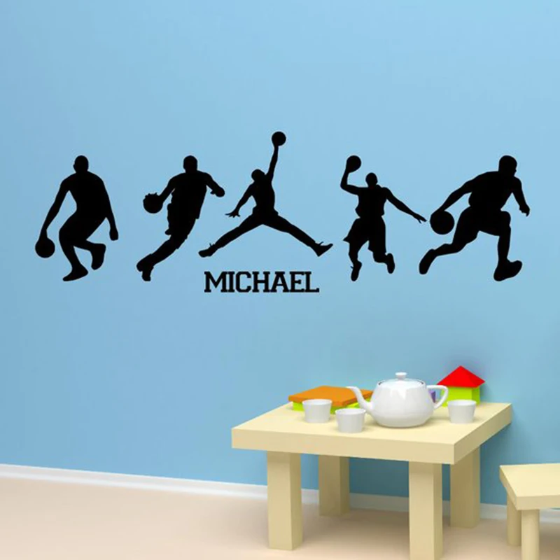Vinyl Wall Decals Set of 5 Basketball Characters with custom name kids room wall decal Removbale Sport Stickers Baby X01 | Дом и сад