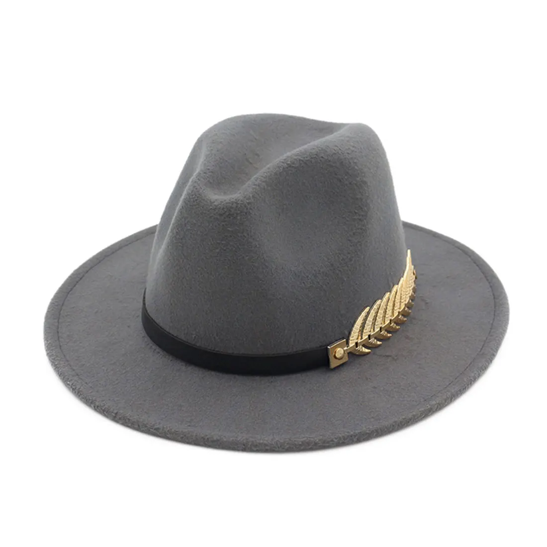 

Fashion Wide Flat Brim wool felt Fedoras Unique hats with Ribbon Band jazz trilby formal top hat cap Floppy Hat for men women