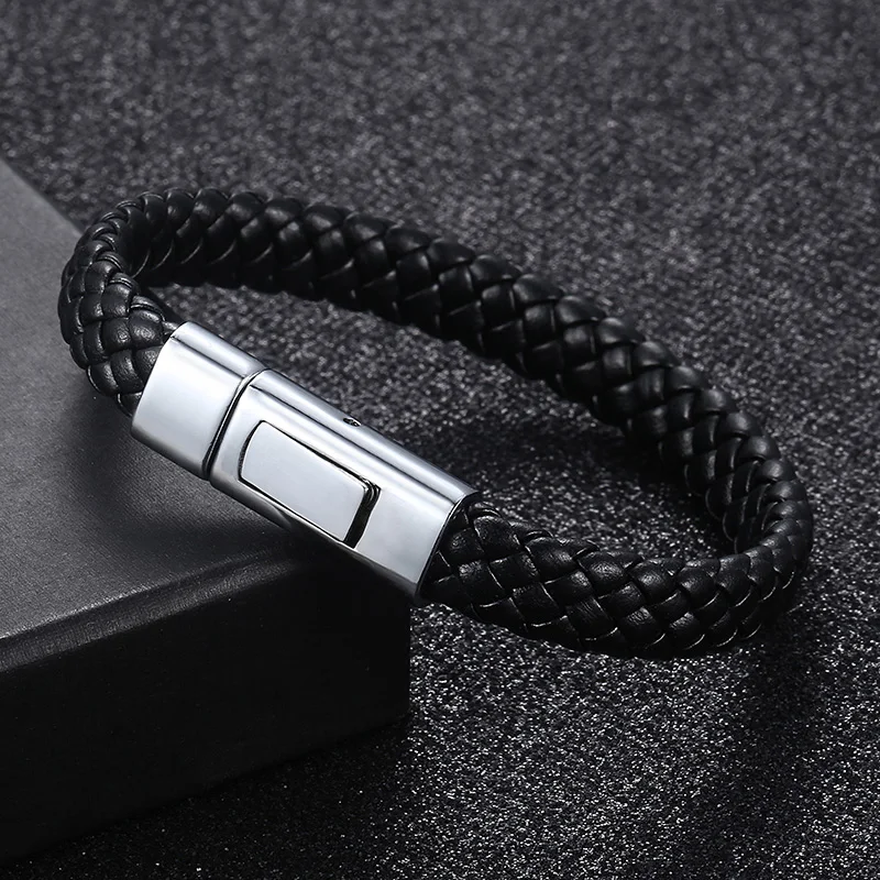 Buy Davieslee Leather Bracelet For Men Handmade Black