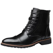 Мужская обувь в британском стиле с острым носком; ажурные кожаные ботинки-трубы на шнуровке; мужские мотоботы на низком квадратном каблуке; sapato masculino