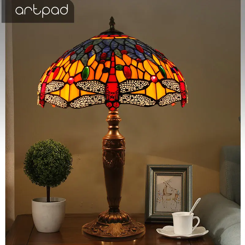 US $88.00 Artpad Mediterranean Style Mosaic Table Lamp Mosaic Stained Glass Shade E27 LED Retro Bedroom Bedside Light Turkish Lamps