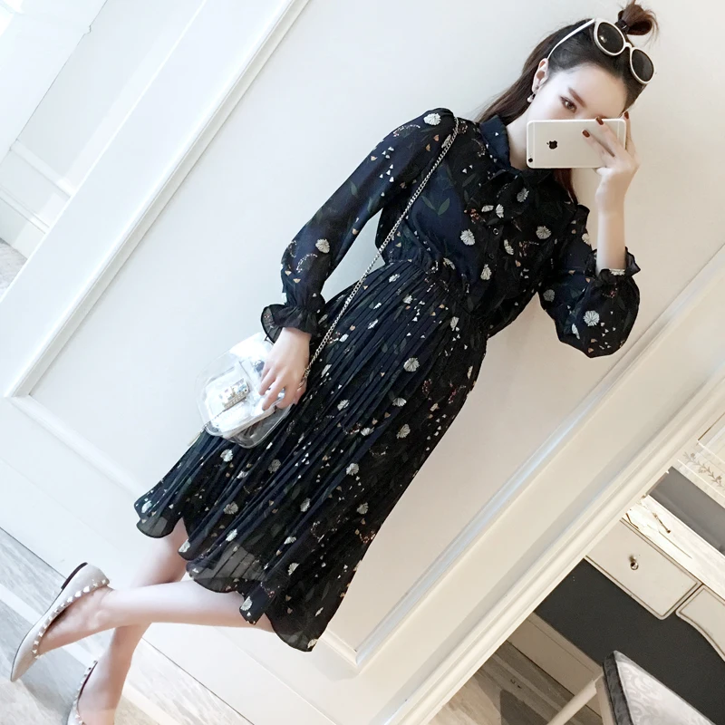 

Moms Print Chiffon Long Sleeve Maternity Dresses Nursing pregnant dress pregnancy clothes for Pregnant Women Breastfeeding dress