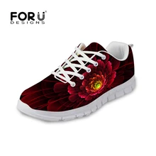 FORUDESIGNS/обувь на плоской подошве с цветочным принтом; Женская Повседневная дышащая обувь с 3D-принтом; женские ботинки на плоской подошве с сеткой на шнуровке