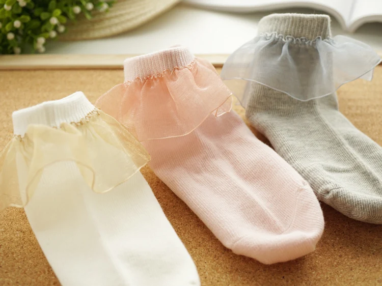 One Pairs Sweet Girls Kids Frilly Satin Lace Cotton Socks Princess Lace Bow Soft Trim Baby Toddler Short Socks High Quality