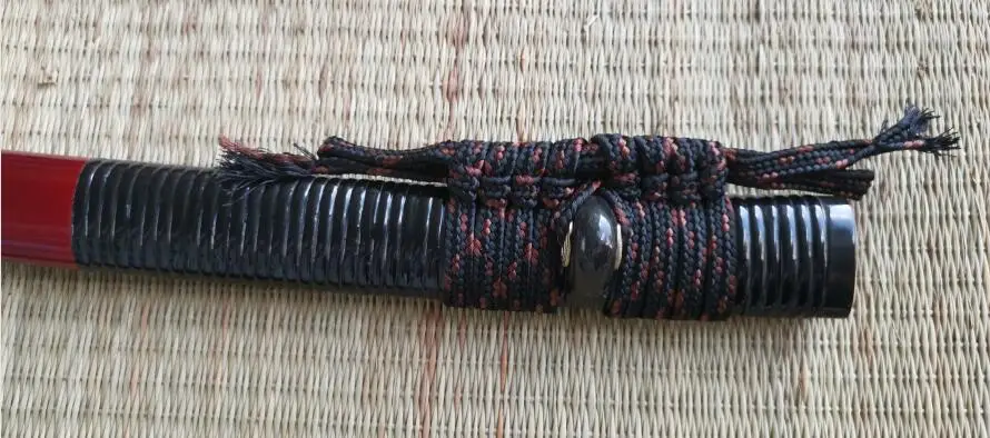 Меч деревянная оболочка для японской катаны Сая ножны с настоящим черным рогом буйвола обернутый тростью и шнуром(Sageo)-76 см - Цвет: Black Brown