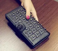 Le nouveau 2016 crânes MS long portefeuille Europe et le des États femmes de mode et personnalité rivet main sac BaoChao téléphone