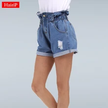 HziriP, летние джинсовые шорты для женщин, Свободные повседневные шорты с дырками, женские эластичные джинсовые шорты с высокой талией размера плюс S-5XL