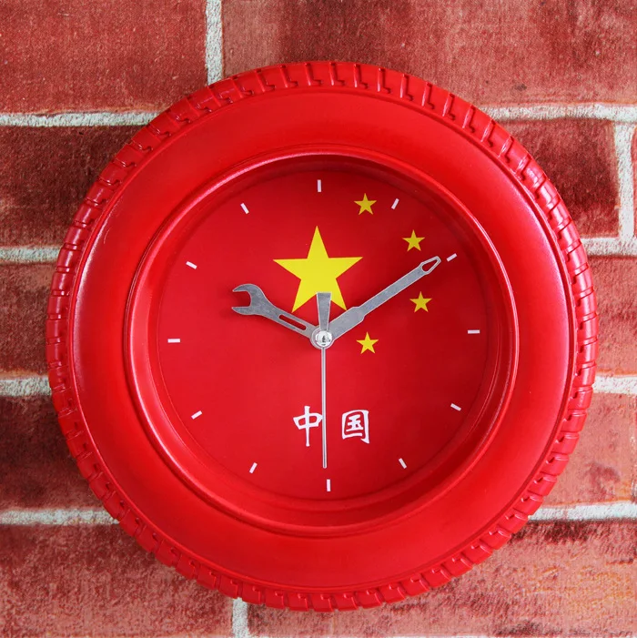 Fashion 3D Wheel style Chinese flag Wall Clock Creative Desk Table