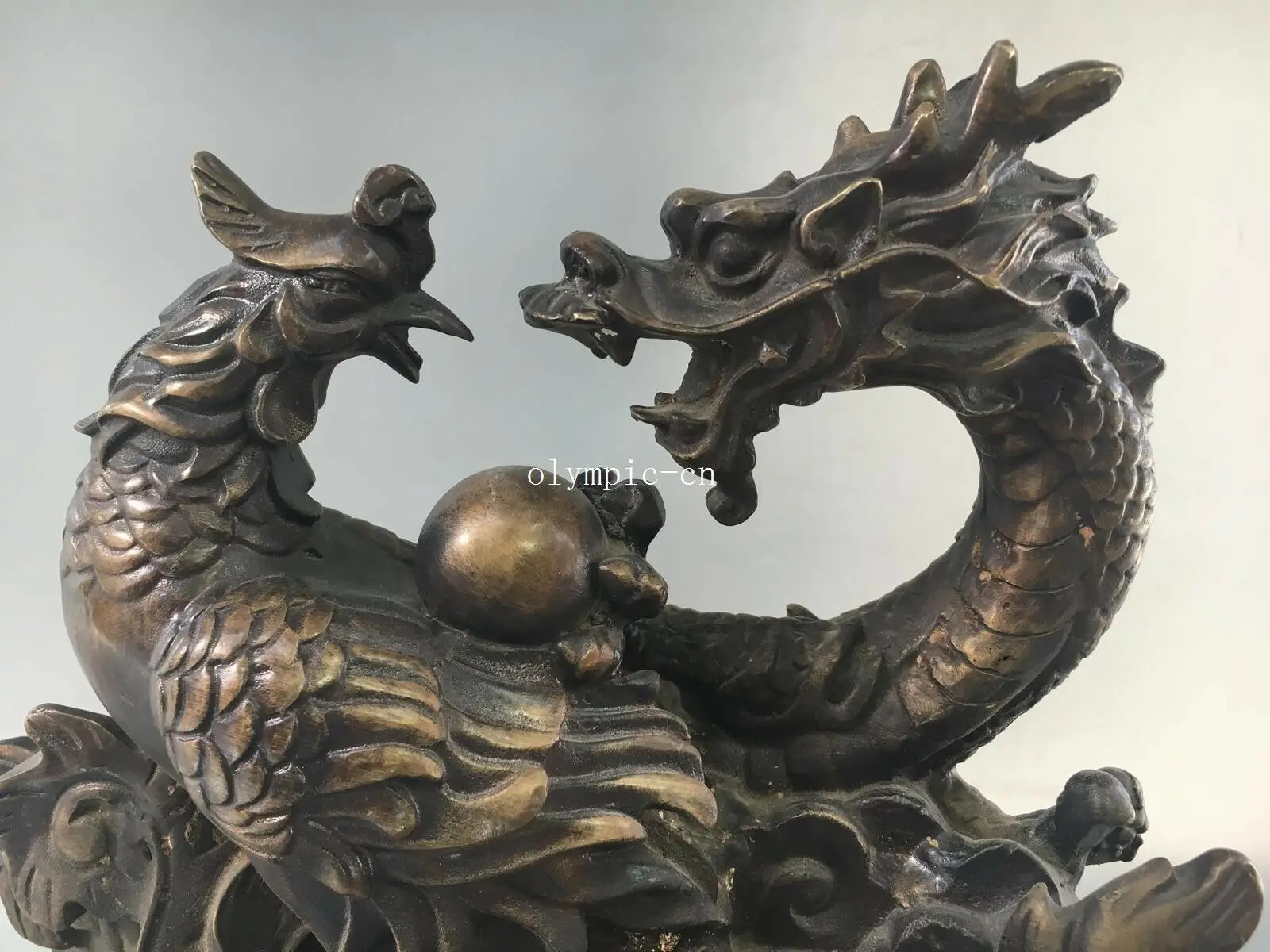 11 ''Бронзовая Скульптура дома Фен-шуй благоприятный животных статуя дракона и феникса