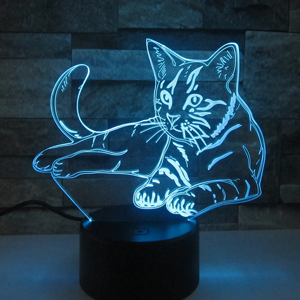  Cute Cat 3D Night Light Creative Electric Illusion 3d Lamp LED 7 Color changing USB touch Desk Lamp - 32897889578