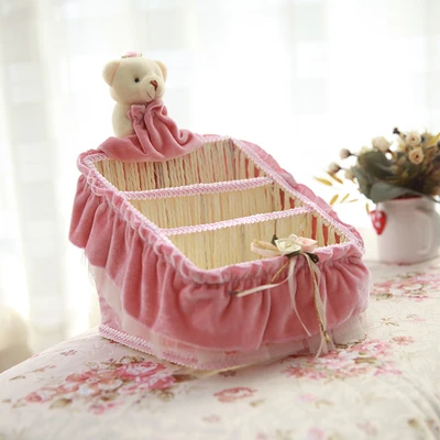 

Free shipping Little bear's fabric remote basket receive phone rural lace debris Storage Baskets