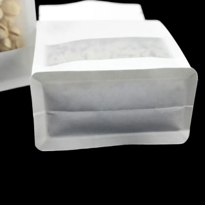 100pcs/lot White Packing Bag Zip Lock With Bottom And Side Front With Window Packages Stand Up Paper Bags 19041301