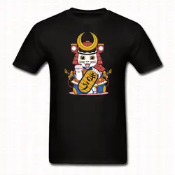Японский самурайский Lucky Cat Футболка Для мужчин Для женщин короткий рукав с круглым вырезом Футболка с персонажами из мультфильмов Camisetas