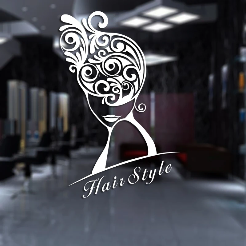 Hairdresser Sex Girls Lady Hair Salon Name Wall Sticker Hair Cutting Wall Decal Hairdressing Shop Window Decoration M0006