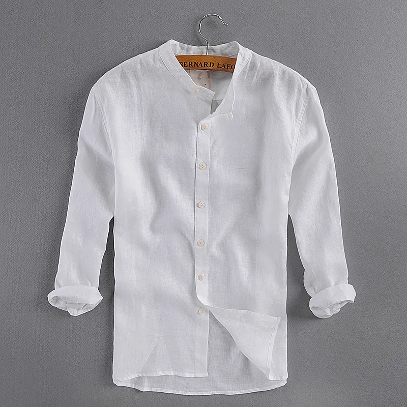 Naturan Linen Cotton men's mandarin collar three quarter sleeve linen