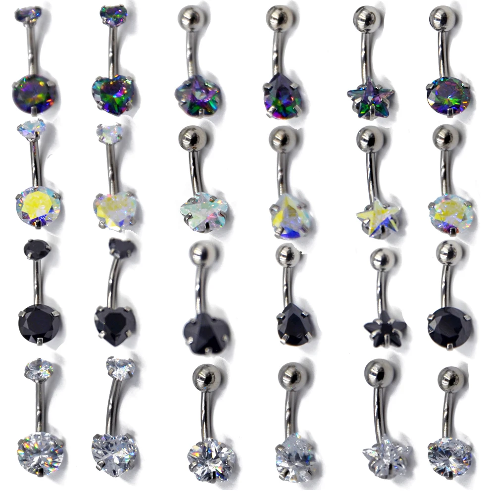 

1PC 14g Steel Crystal Double/Single Zircon Belly Button Rings Piercing Navel Bars Stud Silver Ombligo Nombril Piercings Jewelry