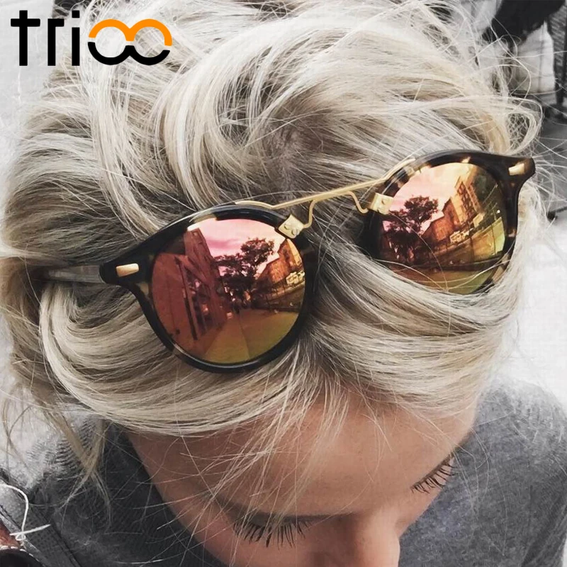 

TRIOO Flower Frame Ladies Sunglasses With Original Box Special Designer Oval Shades UV400 Protective Reflective Lens Sun Glasses