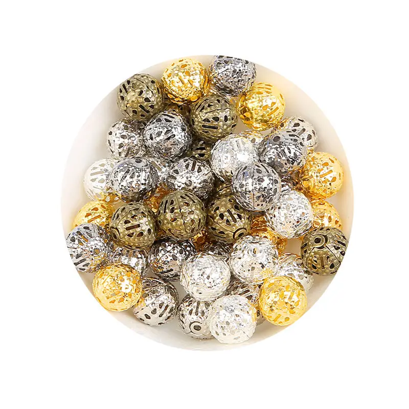 Cuentas de metal con forma de flor hueca, 4, 6, 8, 10 y 12 mm, espaciadoras sueltas redondas para hacer joyas, dijes y pulseras