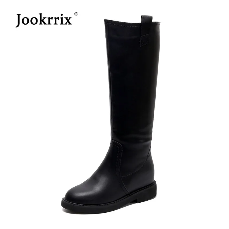 

Jookrrix Shoes Women Fashion Brand Knee-high Boots Real Leather Lady chaussure Autumn Female footware Long Boots Breathable Soft