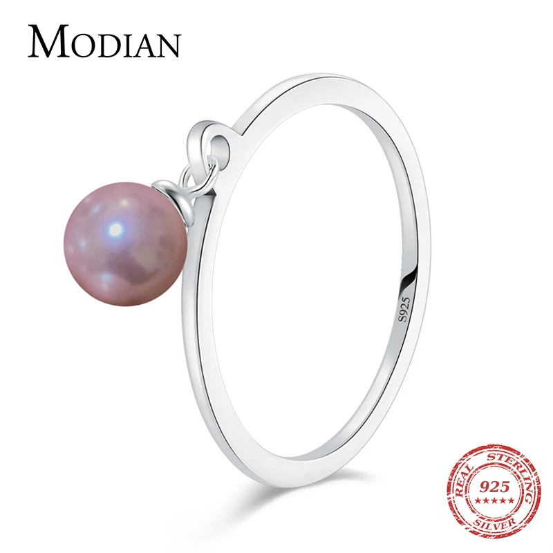 

Modian Luxury Genuine 925 Sterling Silver Pink Color Shell Pearl Finger Ring Classic Ins Simple Rings For Women Silver Jewelry