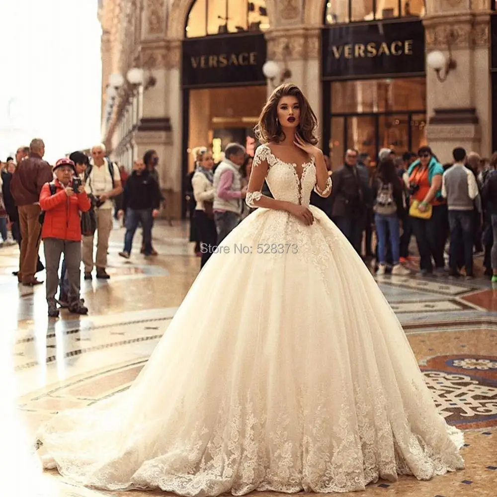 YNQNFS IWD2 Vestido de Noiva Пышное Бальное Платье Свадебное платье с рукавами 3/4, праздничное платье принцессы на свадьбу 2019