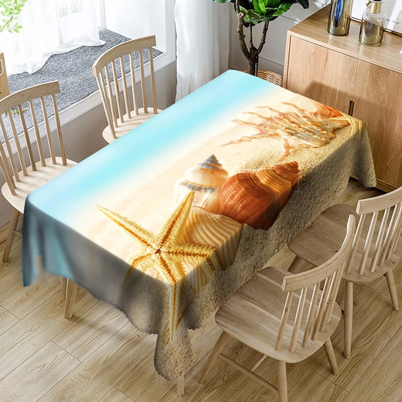

3d Seascape Pattern Waterproof Tablecloth Starfish Thicken Dustproof Rectangular and Round Table Cloth for Wedding