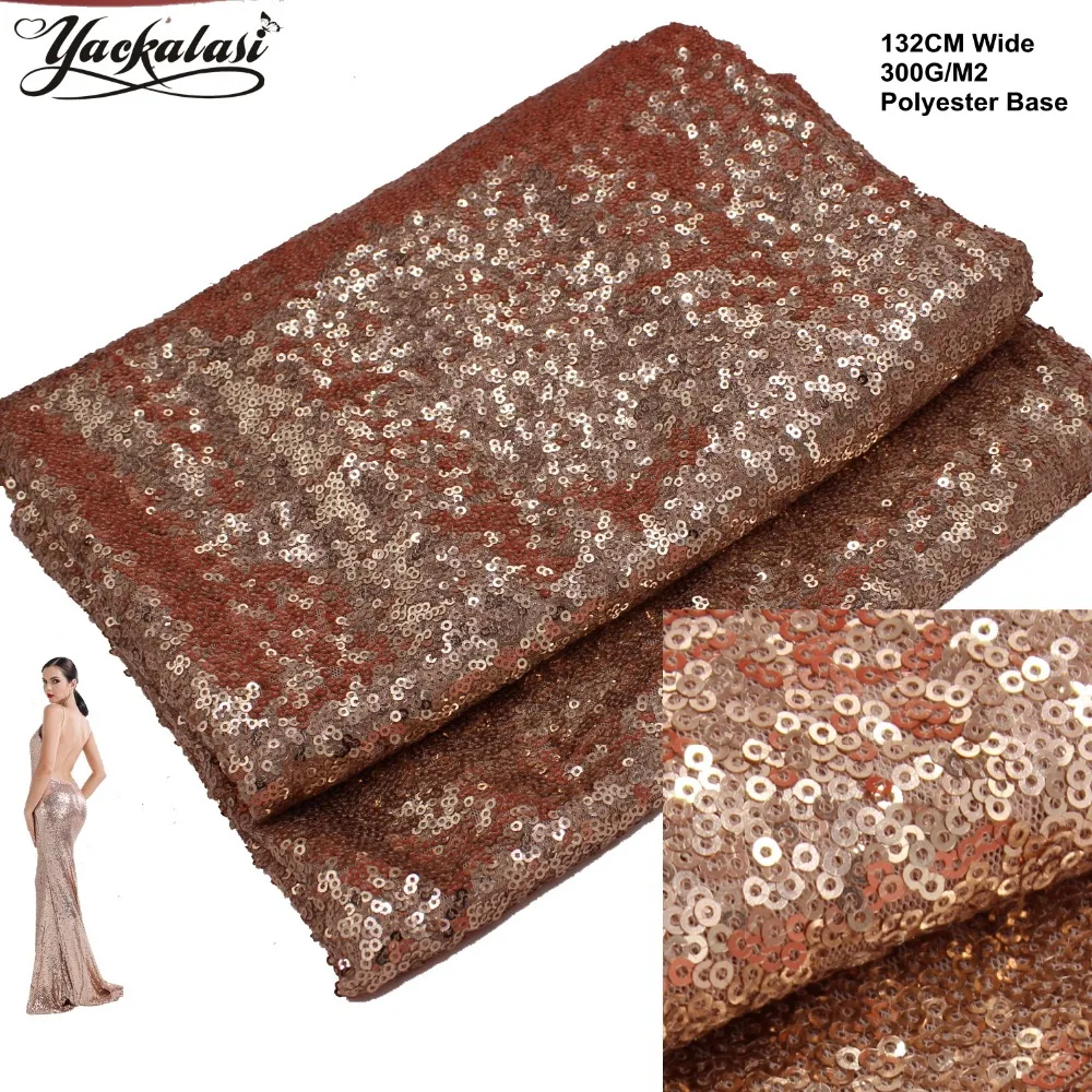 

YACKALASI Sequines Fabrics Lace Gold Champagne Allovered Sequined Lace Embroidered Fabric Night Dress Cloth Christmas 130CM