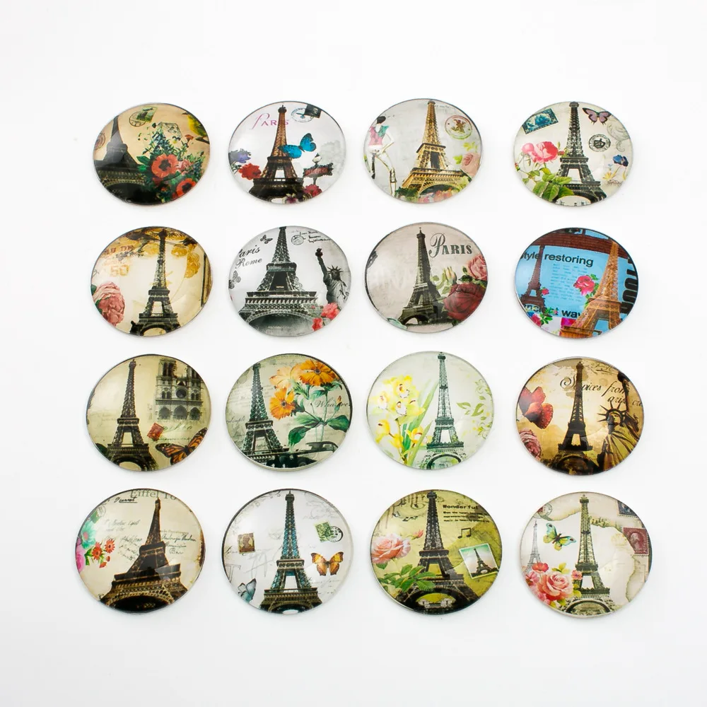 

10pcs Mixed 30mm Round Tower Statue of Liberty Pattern Glass Patch Cover Cabochons Cameo Jewelry Findings
