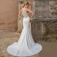 Eightree Elegant Halter Neck Mermaid Wedding Dress Embellished Bodice Sheath Bridal Trumpet Dress Sexy Design Cut-Out Back Dress burgundy lace up design cut out crew neck sexy dress