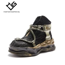 IGU/Женская обувь из натуральной кожи; черная обувь на плоской подошве в стиле Харадзюку; обувь в стиле панк; обувь на толстой подошве для девушек; женская обувь на платформе