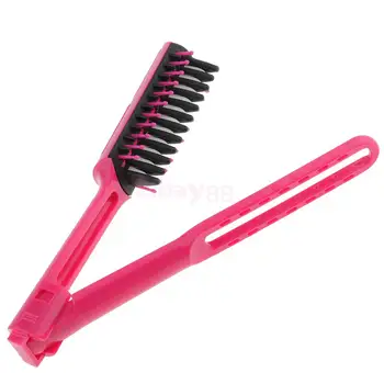 

Hairdresser Hairdressing Salon Hair Styling Straightener Folding V Clamp Comb Straightening Brush Red