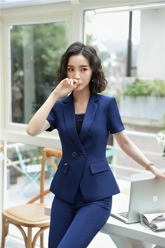 Dames Uniforme Tenues Vêtements Vestes Costumes Blazers black Formel De Pantalons Pièces Conceptions Pour Bureau Dark Blue 2 Avec Beauté Travail Salon Ensembles Et CqxrgwCHP