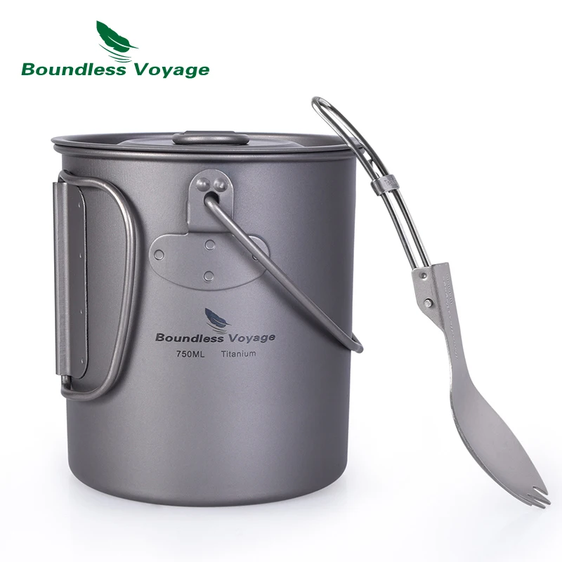 Sin Límites de viaje al aire libre de titanio taza olla Spork con tapa plegable de Camping de senderismo Picnic ultraligero vajilla 750 ml