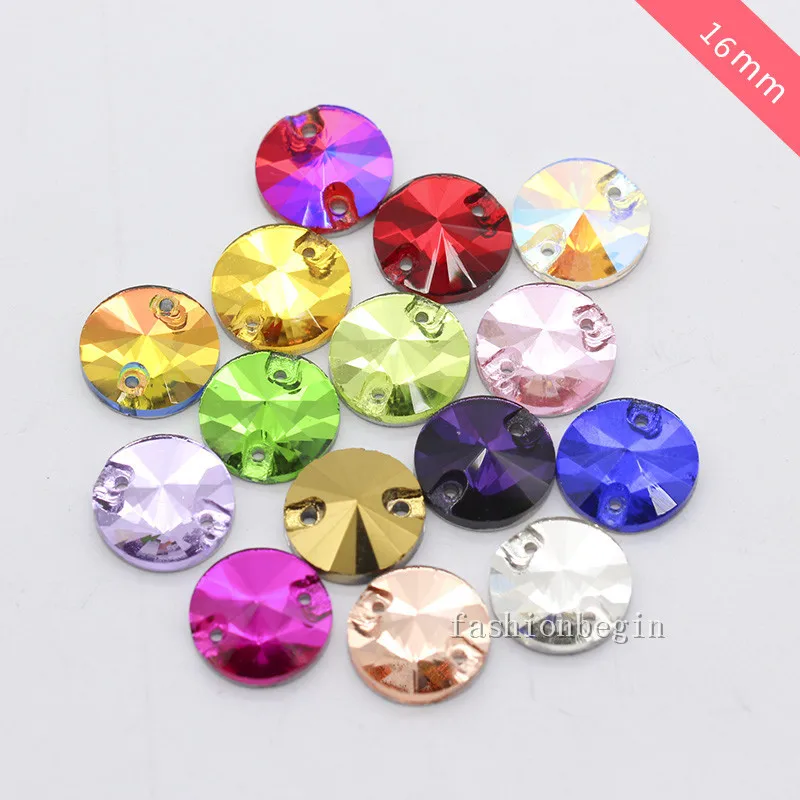 Buy 32p 16mm Cut Glass stone Round Color Sew on