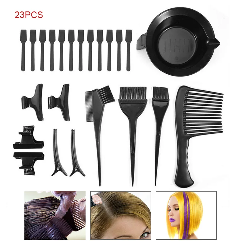 

23 Pcs/Set Salon Hair Coloring Dyeing Kit Color Dye Brush Comb Hairclip Mixing Bowl Tint Tools Barbershop Hair Color Tool SK88