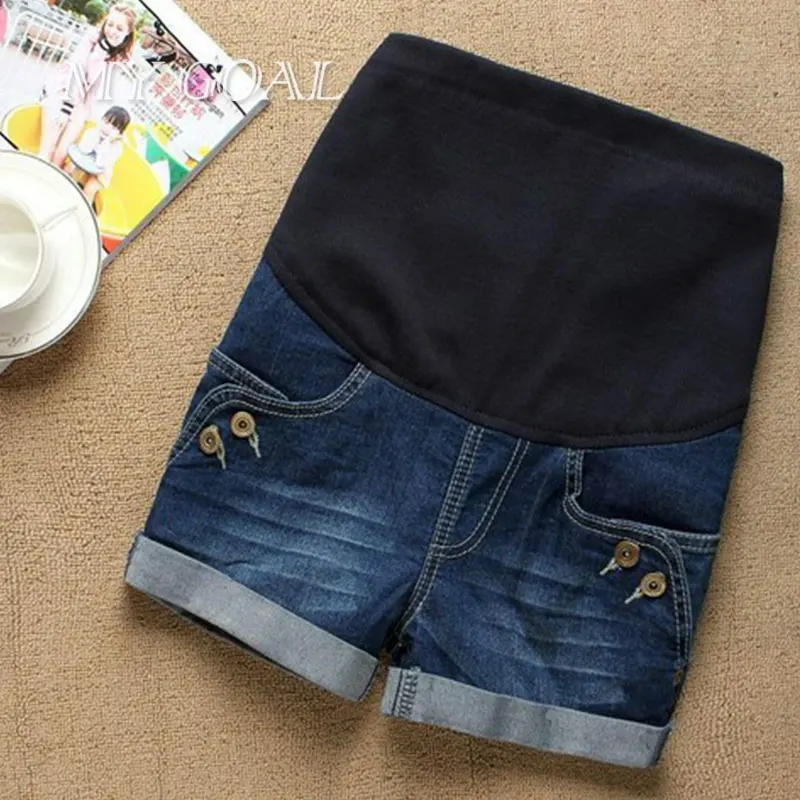 

maternity denim shorts for maternity summer jeans pregnant women elastic waist shorts female button raw hem cotton shorts
