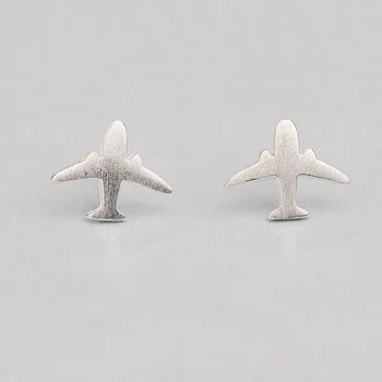 

S925 Sterling Silvery Fashion Aeroplane Loveliness Stud Earrings Female