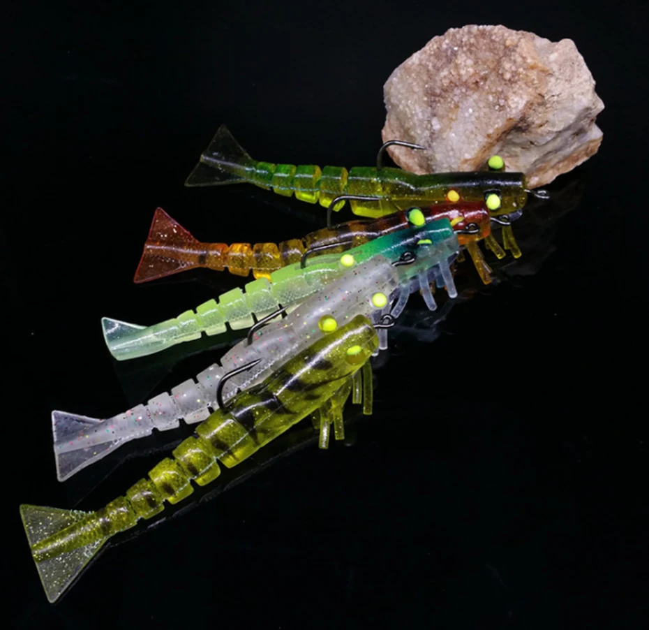 YINGTOUMAN 2PCS/LOT 9.5 cm 10 g Soft Bait Multi-section Shrimp Shape with Crank Hook Beads Fishing Lure Colorful | Спорт и