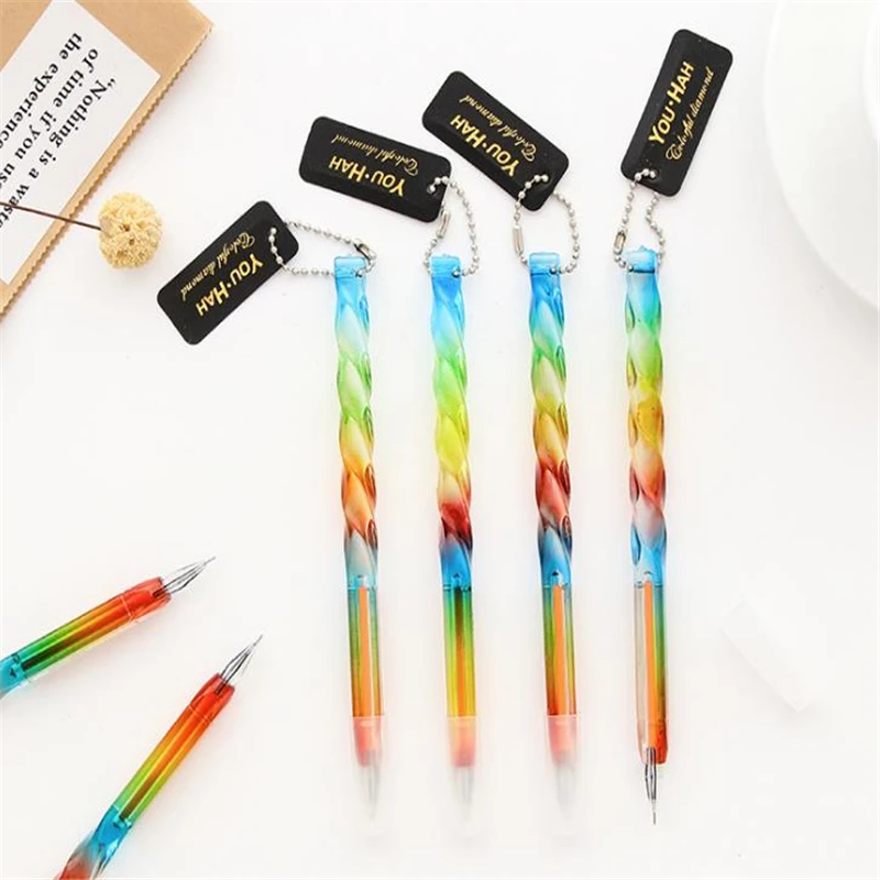

1 Piece 0.38mm Transparent Rainbow Colored Kawaii Gel Pen Creative Diamond Head Plastic Writing Pens For Kids Gift Stationery