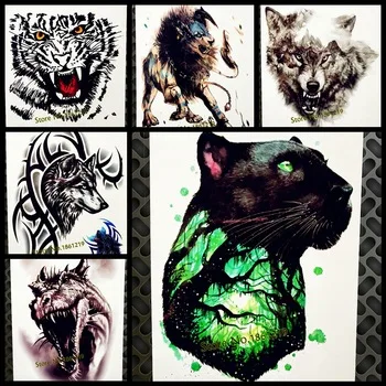 Black Cat Leopard Waterproof Temporary Tattoo Panther Tree Branch Brave Heart Fake Flash Tattoo Stickers 21&15CM Men Women Tatoo
