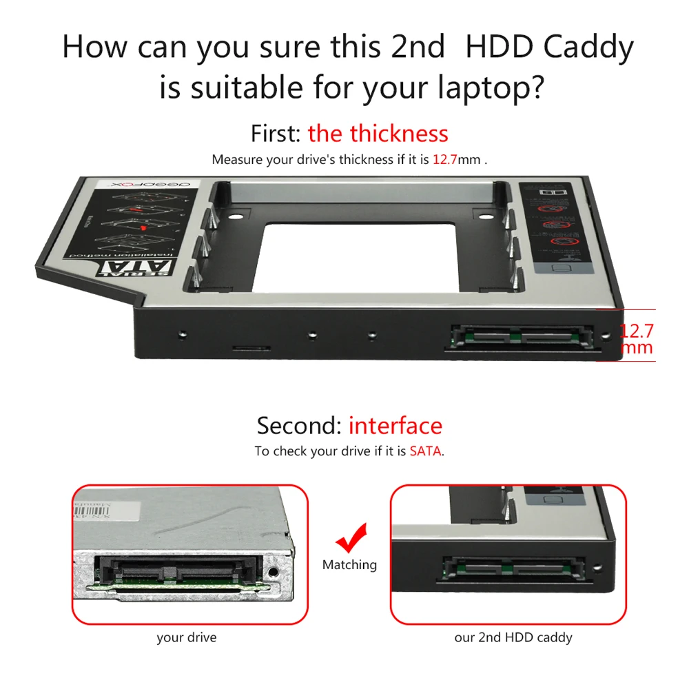 DeepFox 2nd HDD Caddy 12 7 мм алюминиевый Optibay SATA 3 0 коробка для жесткого диска корпус DVD