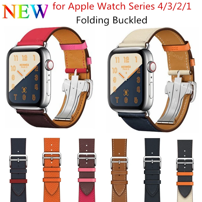 С логотипом на подоле кожаный ремешок с пряжкой для Apple Watch мм 44 40 сменный Браслет