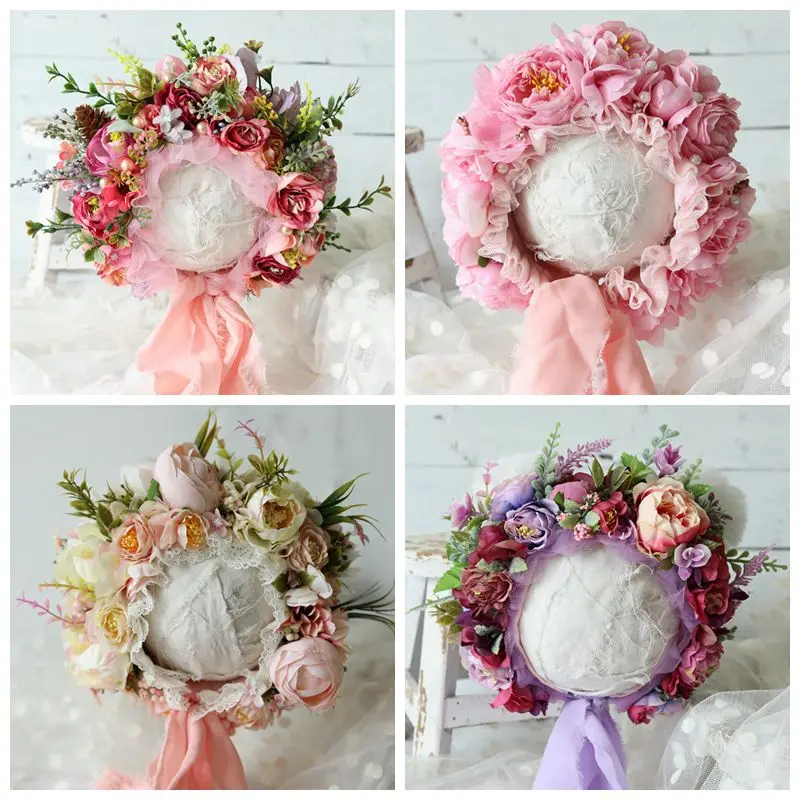

8 Colors Wholesale Newborn Photography Props Flower Bonnet Sitter Size 6-12 Months Diy Handmade Luxury Floral Hat For Etsy