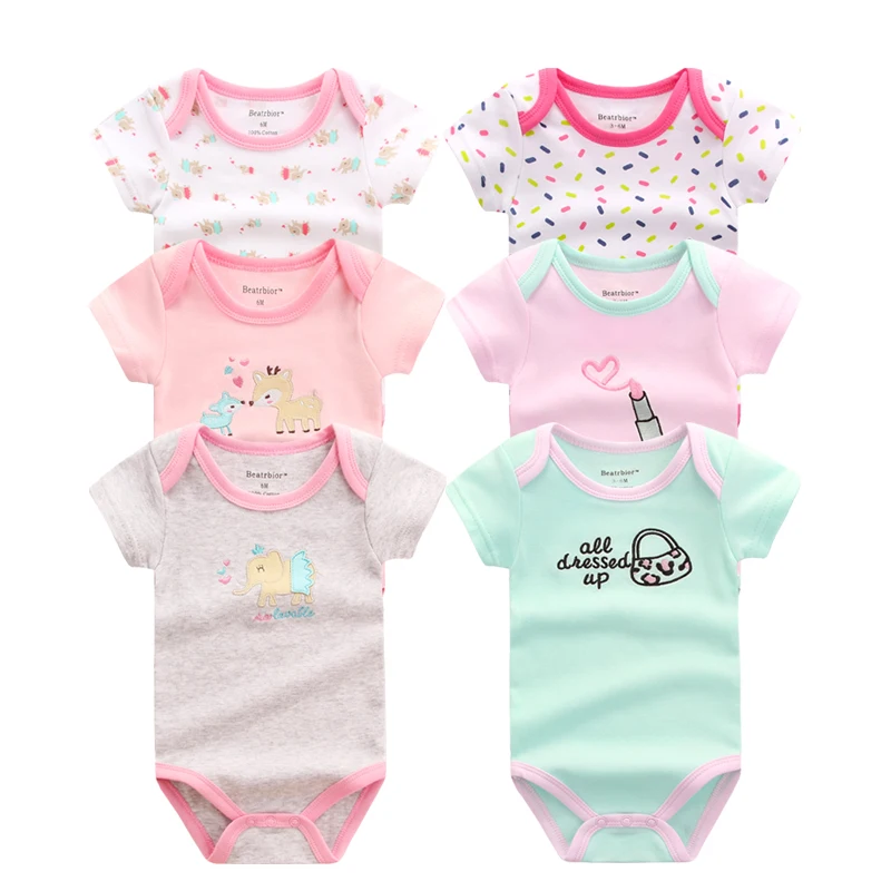 

6 PCS/lot Summer Newborn Baby Bodysuits Short Sleevele Baby Clothes Baby Body Jumpsuit 100%Cotton Infant Baby Clothing Sets