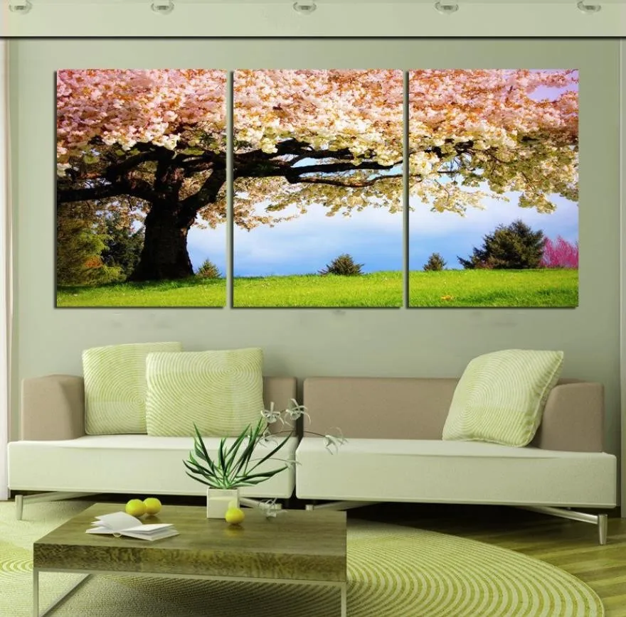 3 Pieces Wall Art Canvas Romantic Tree Picture Canvas Painting Green
