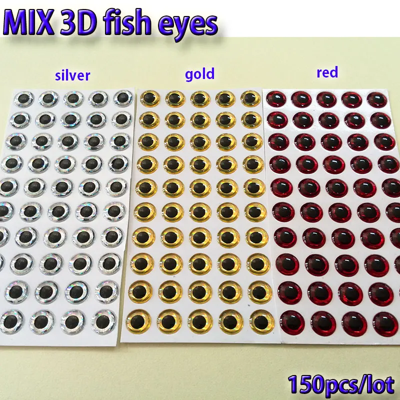 2019MIX fishing lure eyes fly fishing fish eyes fly tying material ,lure baits making silver+gold+red mix toatl 150pcs/lot
