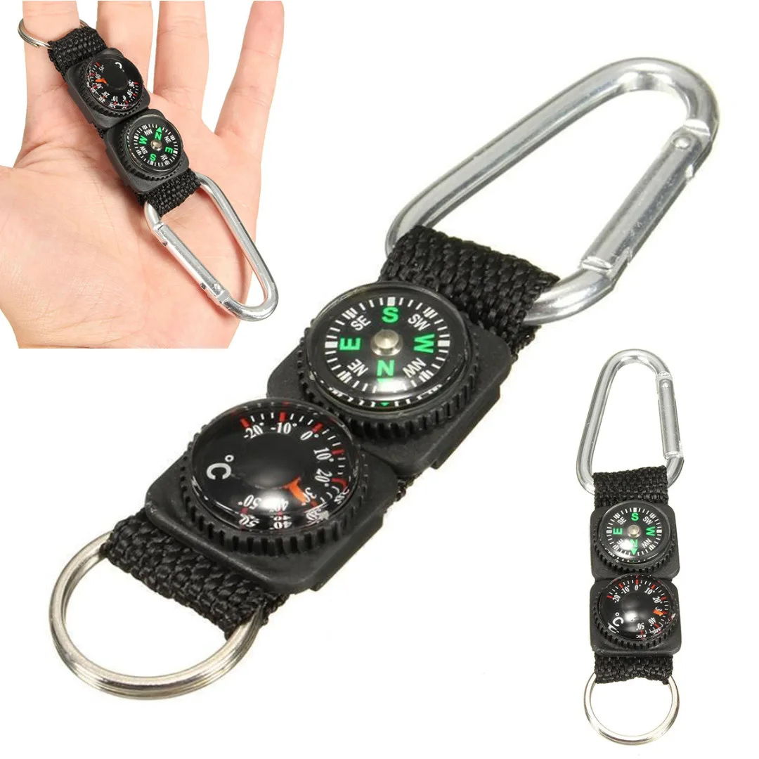 Goedkoop Hoge Kwaliteit Mini Multifunctionele 3 in 1 Wandelen Reizen Kompas Thermometer Carabiner Sleutelhanger Ehbo Kits Veiligheid Survival Gereedschap