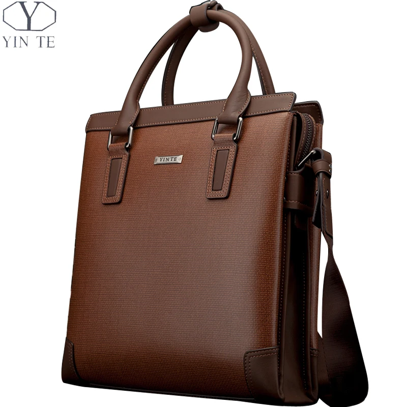 

YINTE Fashion Men's Handbag Leather Men Briefcase Business Leather Brown Bag Messenger Shoulder Bags Men Totes Portfolio T8369-3